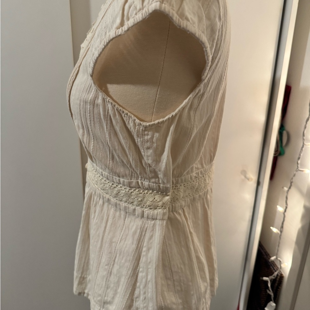 Anthropologie Elegant Cream Lace Trim Blouse - Picture 4 of 8